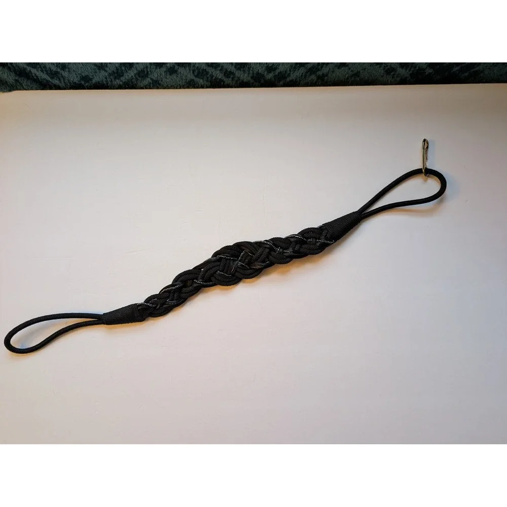 Vintage Leather Shop Black Braided Cord Nautical Knot Elastic Belt Gold Hook S